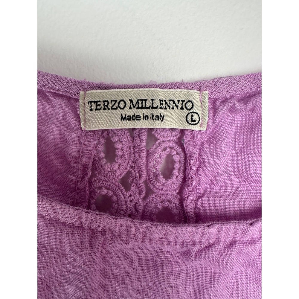 Terzo Millennio Purple Linen Crochet Back Top Made in Italy Resortwear Large - Picture 3 of 7